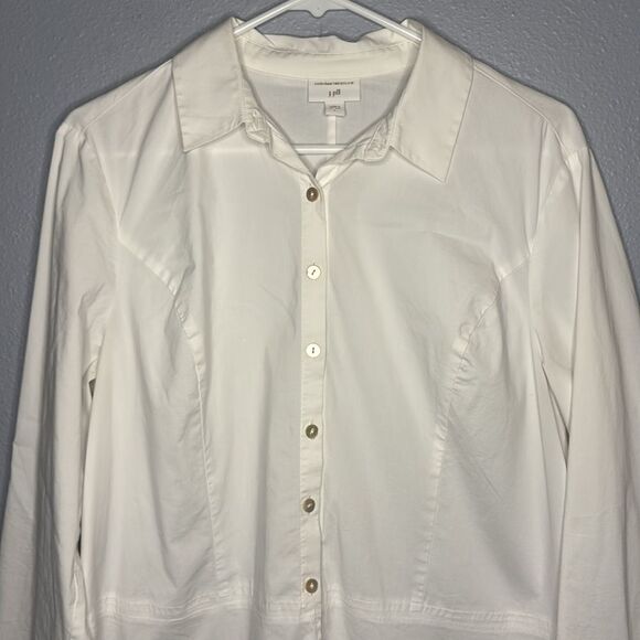 J. Jill White Long Sleeved Full Button Front Collared Tunic Size Large - Picture 2 of 14